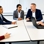 **

A diverse group of teachers in a brightly lit, modern school staff room, engaged in an open discussion around a table. Some are gesturing thoughtfully, others are listening intently. Laptops and notebooks are scattered on the table.  Focus on collaboration and active listening. Everyone is fully clothed in professional attire. safe for work, appropriate content, family-friendly, perfect anatomy, natural proportions, well-formed hands, professional, modest clothing.

**