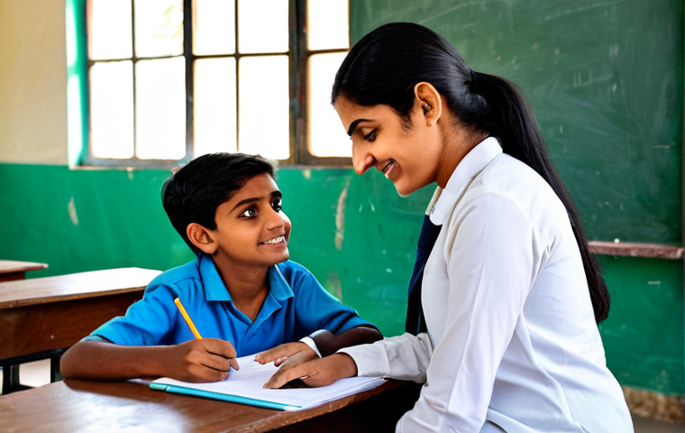 **

A respected teacher, Sharma Ji, in a classroom setting, fully clothed in appropriate attire, helping a student with their studies. The environment is warm and supportive, filled with natural light. Focus on the kindness and patience in the teacher's expression. safe for work, appropriate content, professional, perfect anatomy, correct proportions, well-formed hands, modest clothing, family-friendly.

**