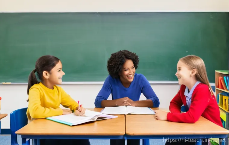 교사 학급 구성원 관계 관리 - **Prompt:** A lively and creative classroom environment where 8-10 year old students are collaborati...