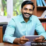 교사 급여명세서 이해하기 - **Prompt:** A thoughtful Indian male teacher, in his late 30s, wearing a smart casual shirt, sits at...