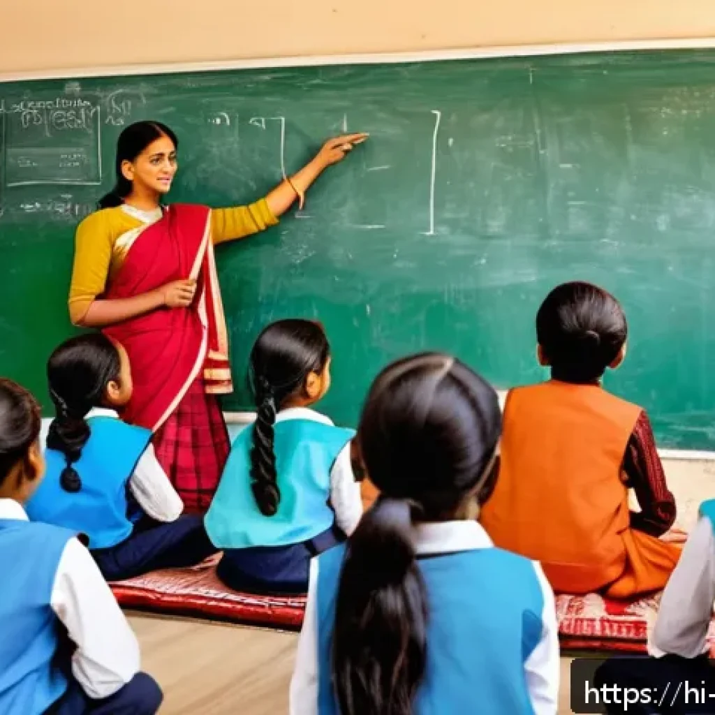 교사 지역사회 교육 프로그램 - A vibrant classroom scene in an Indian community school where a Hindi-speaking female teacher in tra...