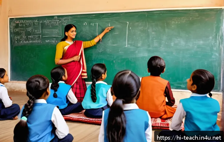 교사 지역사회 교육 프로그램 - A vibrant classroom scene in an Indian community school where a Hindi-speaking female teacher in tra...