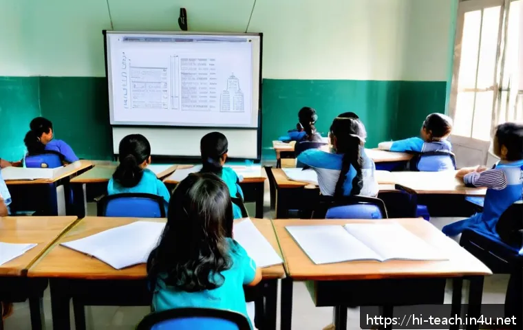 교사 수업 녹화 자료 활용법 - A modern classroom setting in India with a Hindi-speaking teacher recording a smart class session us...